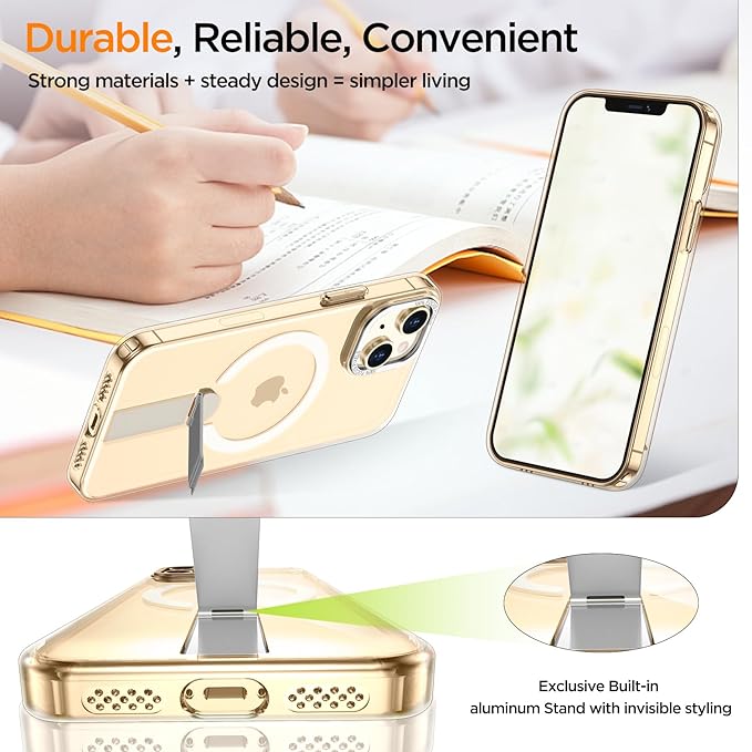 for iPhone 14 Case Compatible with Magsafe, Built-in Invisible Stand [Military Drop Protection] Strong Magnetic Shockproof Slim Protective Phone Case Cover for iPhone 14 6.1 (Clear)