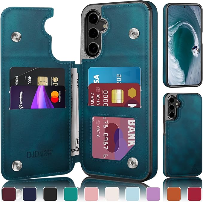 DJDUCK Designed for Samsung Galaxy S25 Plus Case Wallet with Card Holder, [Magnetic Clasp Cover] [RFID Blocking Leather Protection] Shockproof Women Men Cases for Samsung S25 Plus Teal
