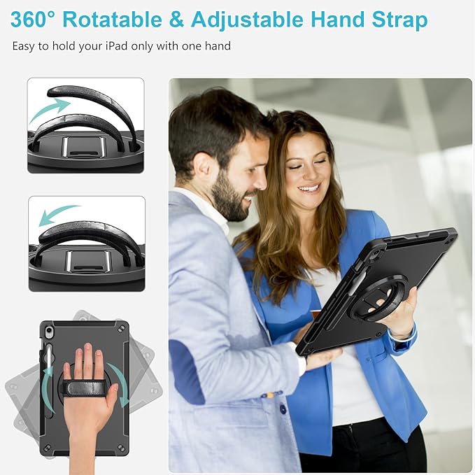 Case for Galaxy Tab S10 FE Plus 13.1" 2025: TPU Cover for Samsung Tablet S10 FE Plus/+ 13.1 Inch with Screen Protector- Stand- Handle-Shoulder Strap-S-Pen Holder-Black+Black