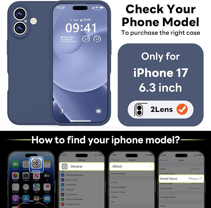 Vooii Magnetic Compatible with iPhone 17 Case (Compatible with Magsafe) (Upgraded Camera Protection) Liquid Silicone Shockproof Full Body Protective Phone Cover for Women Men, Navy Blue, 6.3"