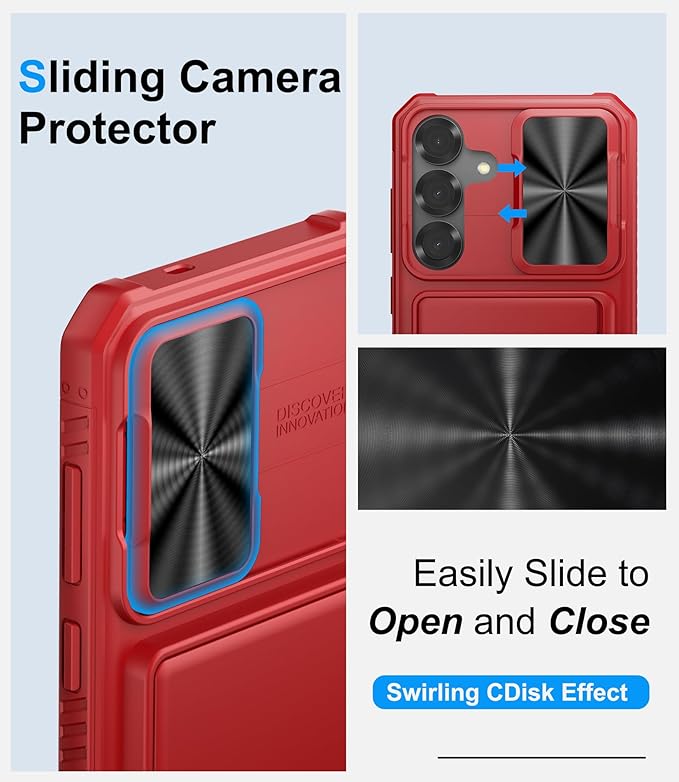 for Samsung Galaxy S25+ Plus Case Wallet, Card Holder (4-5 Cards), RFID Block, Slide Camera Cover & Military Grade Drop, Hard Heavy Duty Men Women Phone Cases for Samsung Galaxy S25+ Plus, Red