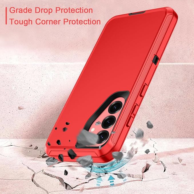 for Samsung Galaxy S25 Plus Case Heavy Duty Protective Shockproof Dropproof 3-Layer Full Body Protection [Without Screen Protector] Tough Rugged Case for Galaxy S25 Plus,Red/Black