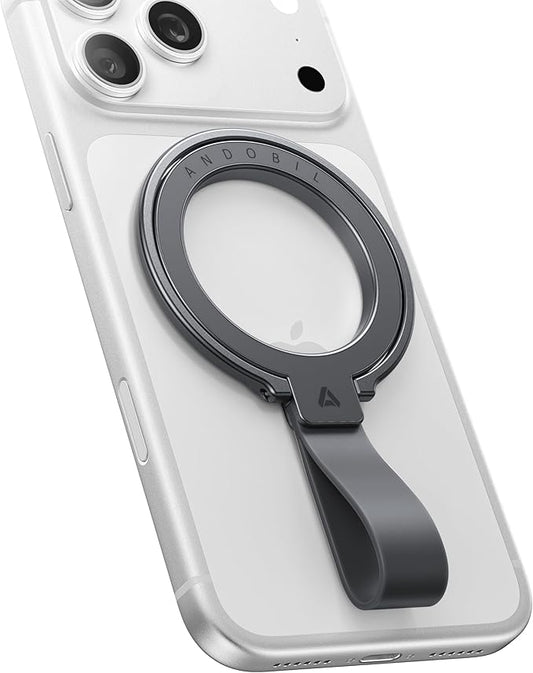 andobil [2025 Unrivaled Stability] Magnetic Phone Grip Holder for MagSafe Ring Stand Holder Kickstand Compatible with MagSafe Accessories for iPhone 17 Air 16 Pro Max Plus 15/14/13/12&Android, Grey