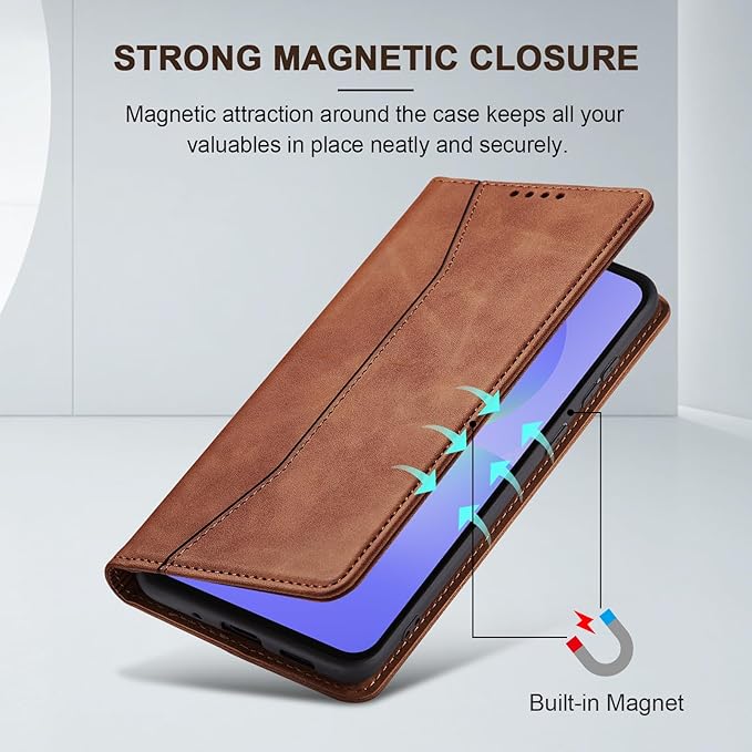 Jasonyu Flip Wallet Case for Samsung Galaxy A36 5G,Leather Magnetic Folio Cover with Card Holder,Kickstand - TPU Shockproof Durable Protective Phone Case,Brown