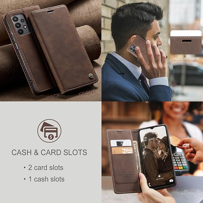 for Samsung Galaxy A23 5G/4G Case, Flip Wallet Leather Case with Card Holder Magnetic Closure Shockproof Kickstand Protective Phone Cases Cover for Samsung A23,Coffee