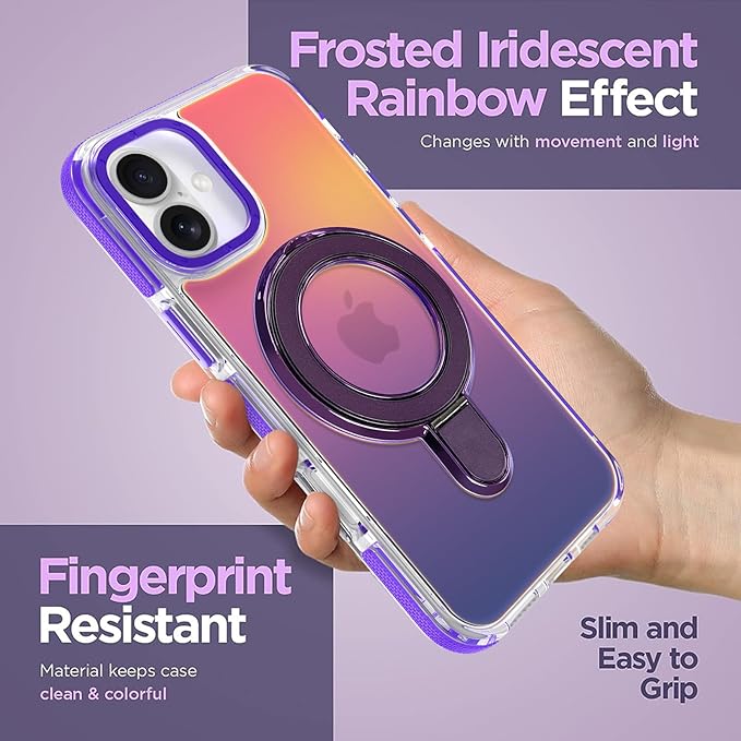 MOWIME Magnetic for iPhone 17 Case with Stand [Compatible with Magsafe] [Cute Fashion Fluorescent Design] [1 Screen Protector] Slim Translucent Matte Case for iPhone 17 6.3" 2025, Purple