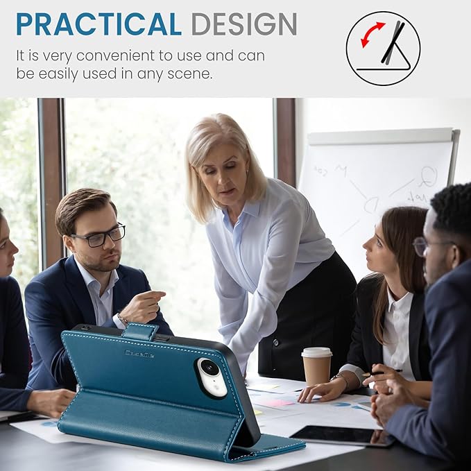 for Apple iPhone 16e Case, Premium PU Leather Wallet Case Flip Cover with [RFID Blocking][Card Holder][Stand Function] Shockproof Protective for iPhone 16E 6.1", Blue