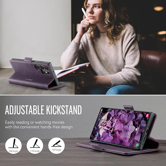 Wallet Case for Samsung Galaxy S22 Ultra Leather Wallet Flip Cover with Card Holder, Kickstand, Magnetic Closure, RFID Blocking TPU Shockproof Phone Case Compatible with S22 Ultra, Purple