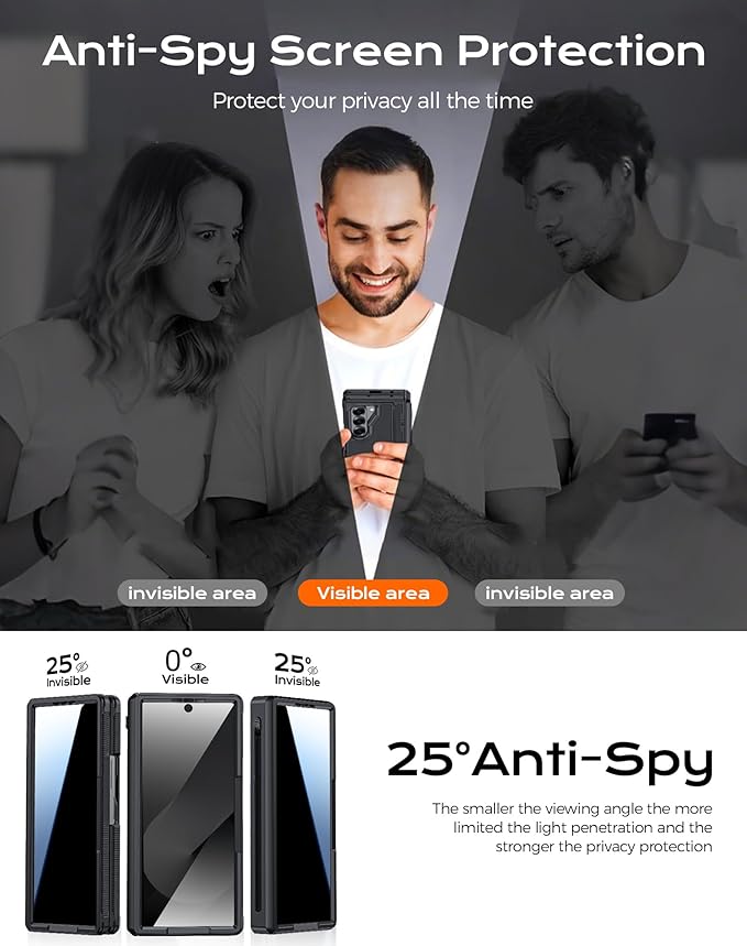 for Samsung Galaxy Z Fold 5 Case with S Pen Holder & Privacy Screen Protector & Kickstand & Hinge Protection, Full Body Cover Hard Non-Slip Shockproof Case for Galaxy Z Fold 5 (Black)