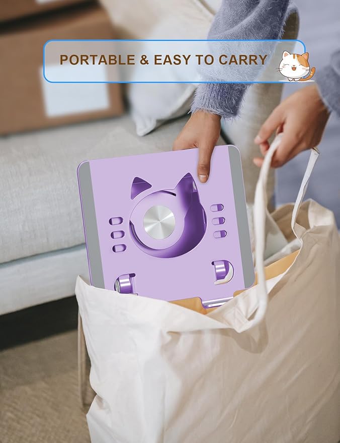 Tablet Stand 360° Rotating Aluminum Holder - Adjustable, Portable & Foldable Monitors Stand for iPads, Compatible with 4-13.3" Tablets, Purple