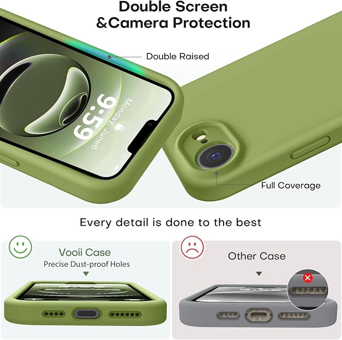 Vooii Compatible with iPhone 16e Case, Liquid Silicone Upgrade [Camera Protection] [Soft Anti-Scratch Microfiber Lining] Shockproof Phone Case for iPhone 16e 6.1 inch - Cedar Green