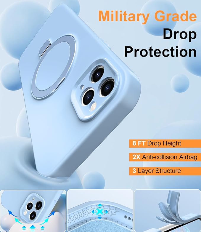 ZHK Liquid Silicone Designed for iPhone 11 pro max Case with Magnet Stand, [Precise Camera Lens Protection][Mil-Grade Drop Shockproof][Soft Anti-Scratch Microfiber Lining] Slim Fit Cover,Baby Blue