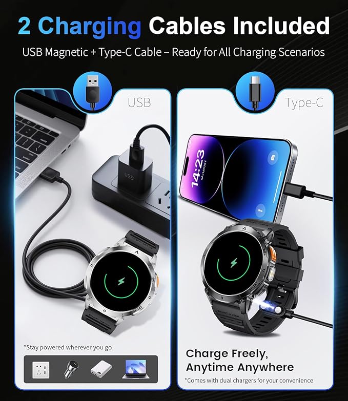 Smart Watches for Men Answer/Make Call, 1.62" AMOLED/730mAh Battery/LED Flashlight Military Smartwatch, 110+ Sports Modes IP68 Waterproof Fitness Tracker for Android iOS Black