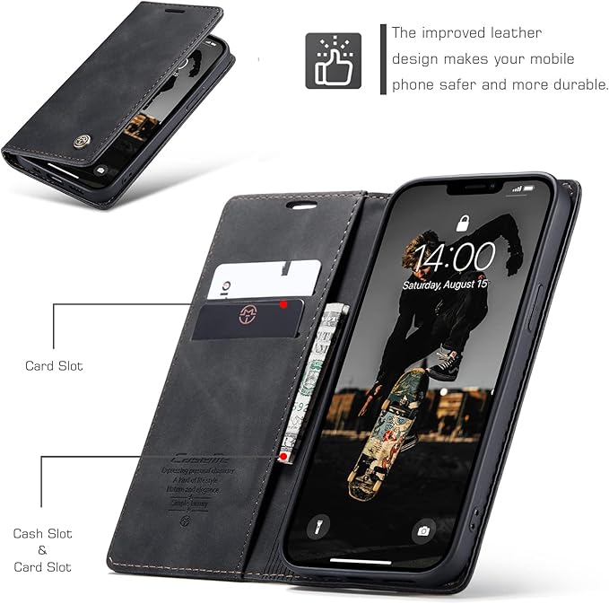 for iPhone 13 Pro Max Case, Flip Wallet Leather Case with Card Holder Magnetic Closure Shockproof Kickstand Protective Phone Cases Cover for iPhone 13 Pro Max, Black