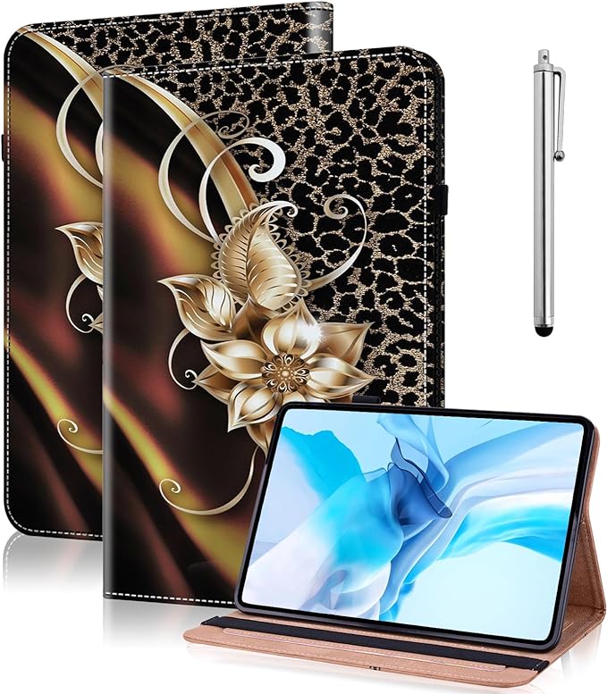 Case for Lenovo Tab M9 Cover 9.0 inch (TB-310FU,2023 Released), Premium PU Leather Flip Stand Case with Elastic Band/Card Slots/Pen Holder for Lenovo Tab M9 Tablet - Metallic Flower