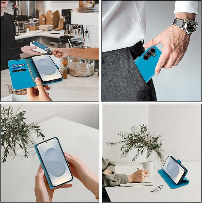 MONASAY Wallet Case Fit for Samsung Galaxy S25 5G, [Lens & Glass Screen Protector Included] [RFID Blocking] Flip Folio Leather Cell Phone Cover with Credit Card Holder, 6.2 inch, Light Blue