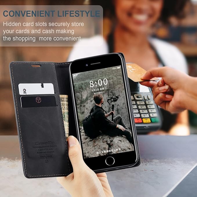 for iPhone 6 / 6S Case, Flip Wallet Leather Case with Card Holder Magnetic Closure Shockproof Kickstand Protective Phone Cases Cover for iPhone 6S,Black