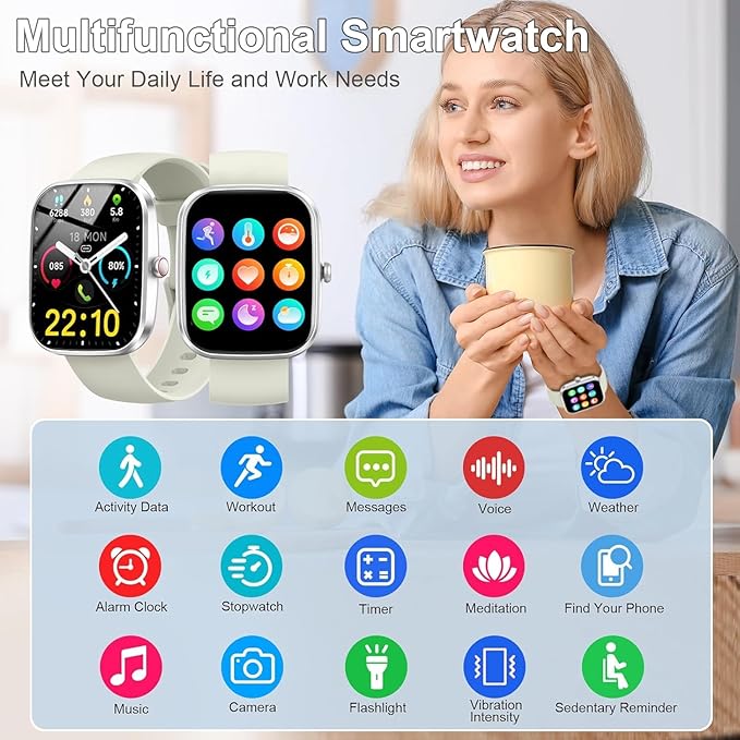 Smart Watch, 1.91"Smartwatch for Men Women (Answer/Make Call), Fitness Tracker with 100+ Sport Modes, IP68 Waterproof, Heart Rate/Sleep Monitor, Activity Tracker for Android iOS Silver Pearl White