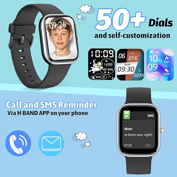 Smart Watch for Kids Fitness Tracker No Phone/APP Needed,19 Sport Mode,1.5" DIY Dial,IP68 Waterproof,Sleep Monitor,Pedometers,Heart Rate,Great Birthday Gift for Boys Girls Teens 6-14 year Olds (Black)