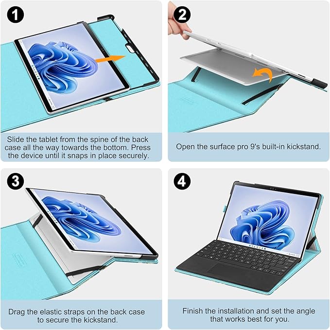 Fintie Case for 13 Inch Microsoft Surface Pro 11/10/9 - Multiple Angle Viewing Portfolio Business Cover with Pocket & Stylus Holder, Compatible with Type Cover Keyboard, Blossom