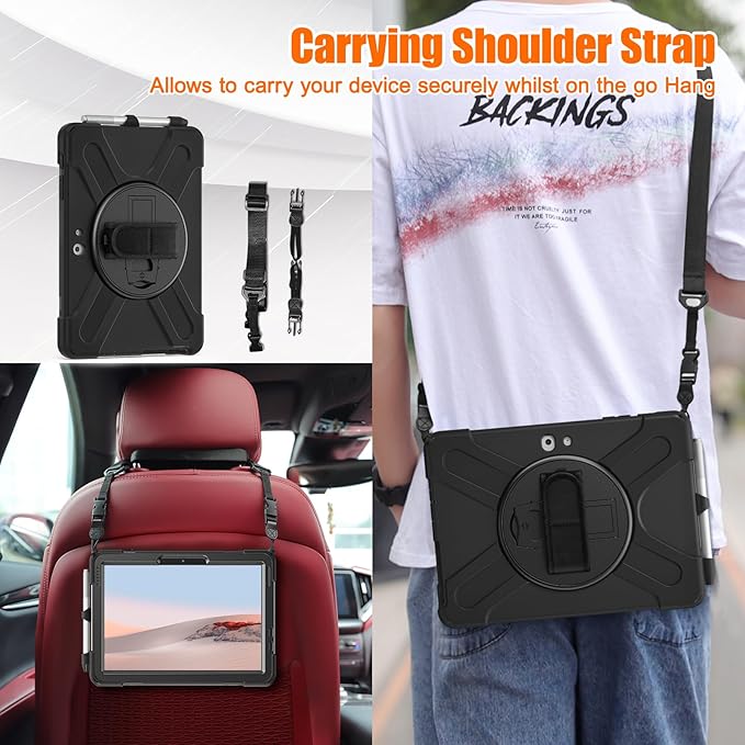 ZenRich Rugged Case for Surface Go 4 (2023)/Surface Go 3 (2021)/ Surface Go 2 (2020), Surface Go (2018) with Pen Holder Heavy Duty Shockproof Case with 360° Rotating Kickstand, Hand & Shoulder Strap
