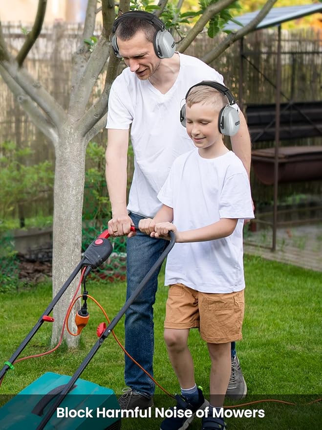 Dr.meter Hearing Protection Earmuffs, 31dB Noise Reduction Safety Ear Muffs with Adjustable Headband for Adults Kids Autism Sensory, Ear Muff for Yard Work, Mowing or Hunting -Grey