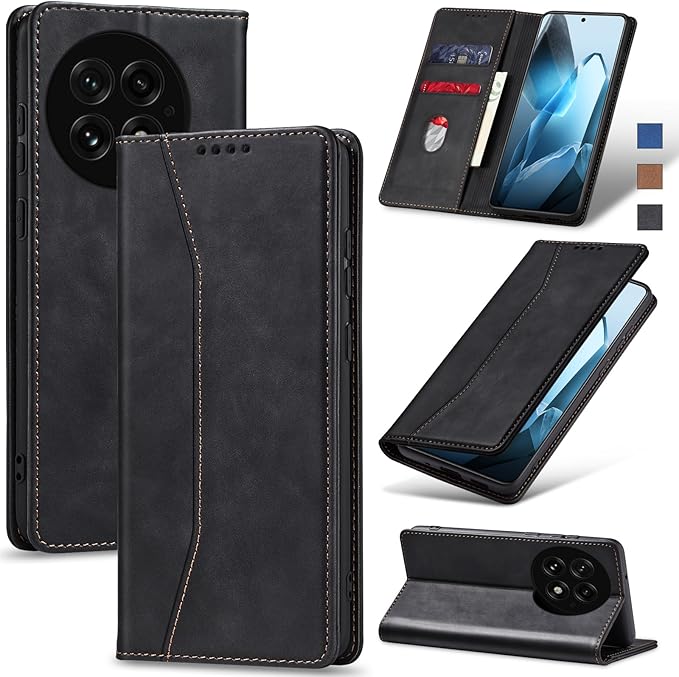 Jasonyu Flip Wallet Case for OnePlus 13 5G,Leather Magnetic Folio Cover with Card Holder,Kickstand - TPU Shockproof Durable Protective Phone Case,Black