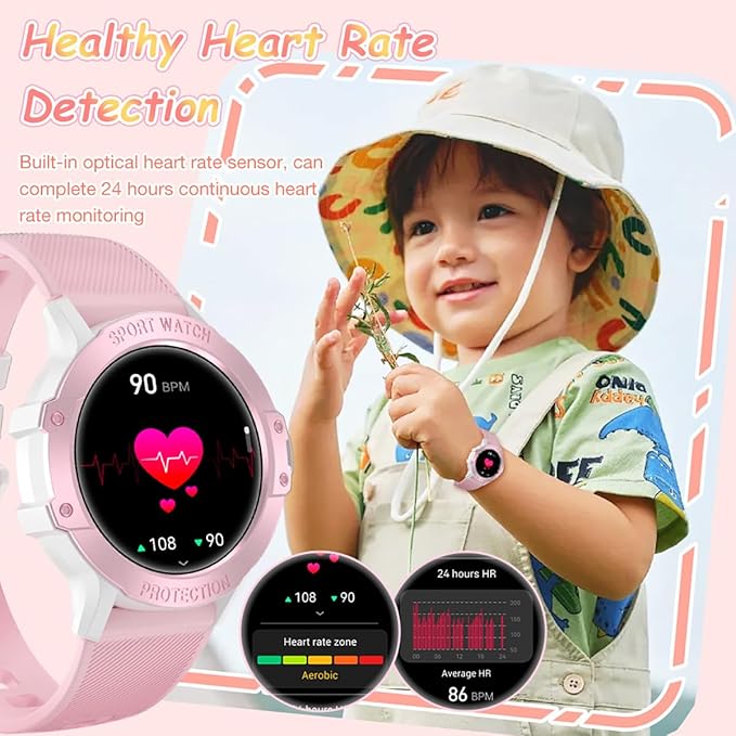 Upgraded Kids2 Smart Watches for Kids, 1.27" HD Screen Game Smart Watch for Boys Girls, IP67 Waterproof, Heart Rate/Sleep Monitoring, Sports Modes Activities Tracker, Compatible for Android iOS