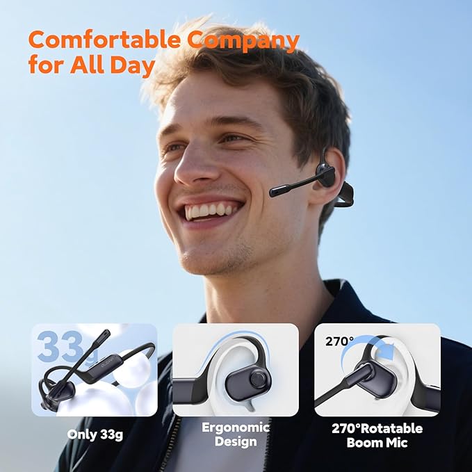 Pilot P200b Pro Wireless Headset with Mic for Work,50dB AI Noise Cancelling Microphone Headphones for Call,Bluetooth 5.3 Open Ear Headphones with USB-A Dongle for Office,Meeting,WFH,PC & Phone