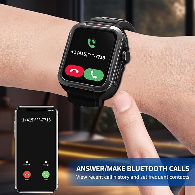 Smart Watch for Men, Answer/Make Bluetooth Calls, Metal Frame 1.8" Alexa Built-in Fitness Tracker with IP68/100 Sports Modes/Heart Rate/SpO2/Stress/Sleep Monitor for iOS/Android (Black)