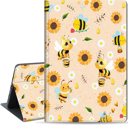 Slim Case for Samsung Galaxy Tab S10 FE / S9 FE 5G 10.9" & Tab S9 11", PU Leather Protective Cover, Multi-Angle Stand, Auto Sleep/Wake, Cute Bee