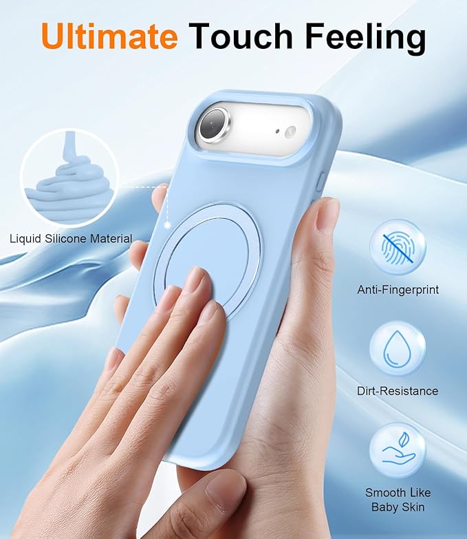ZHK Liquid Silicone Designed for iPhone Air Case with Magnet Stand, [Precise Camera Lens Protection][Mil-Grade Drop Shockproof][Soft Anti-Scratch Microfiber Lining] Slim Fit Cover,Baby Blue