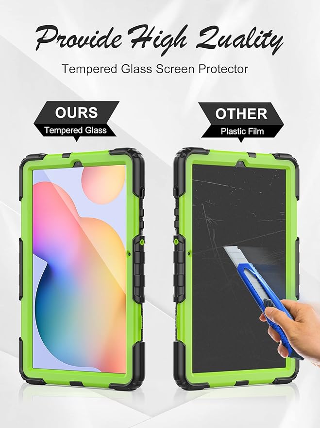 Case for Samsung Galaxy Tab S6 Lite Case 10.4" [with Tempered Glass Screen Protector] 2024/2022/2020 (SM-P610/P615/P613/P619), Rotating Kickstand, Shoulder & Hand Strap (Green)