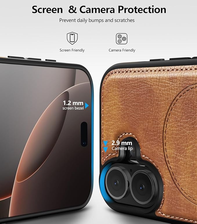 Magnetic for iPhone 17 Leather Case,Built-in Invisible Stand [Compatible with Magsafe] Protective Slim Kickstand Phone Cover for iPhone 17 Case, Brown