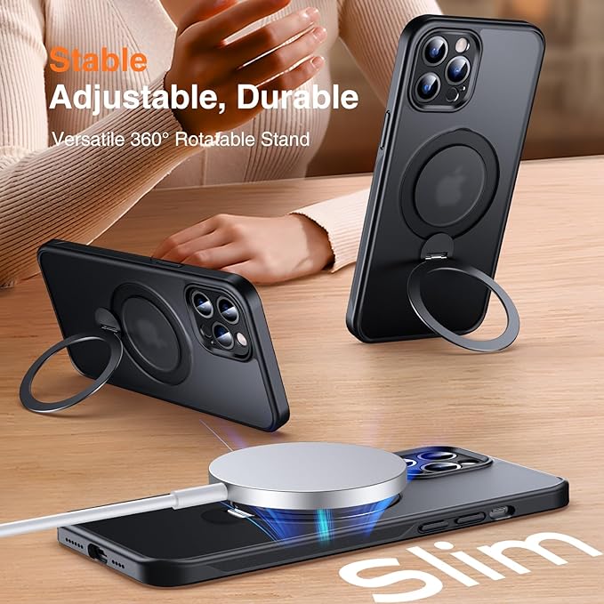 360° O-Ring MagStander for iPhone 12 Pro Max Case with Magnetic Kickstand Ring Holder [Compatible with MagSafe][360°Rotate Stand][Military Shockproof] iPhone 12 Pro Max Phone Cover Black