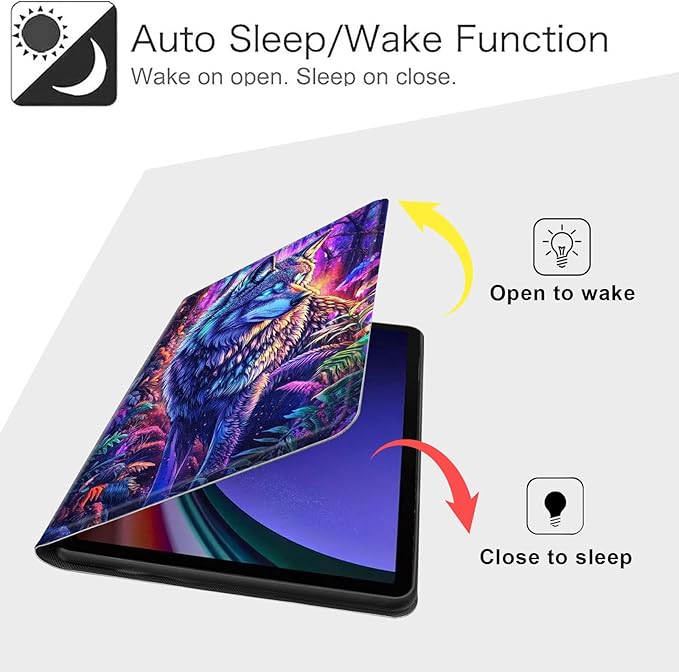 Case for Samsung Galaxy Tab S10 FE/ S9 FE 5G 10.9 Inch/Tab S9 11 Inch, Slim PU Leather Stand Cover with Auto Wake/Sleep, Multi-Angle Viewing & Shockproof, Majestic Wolf