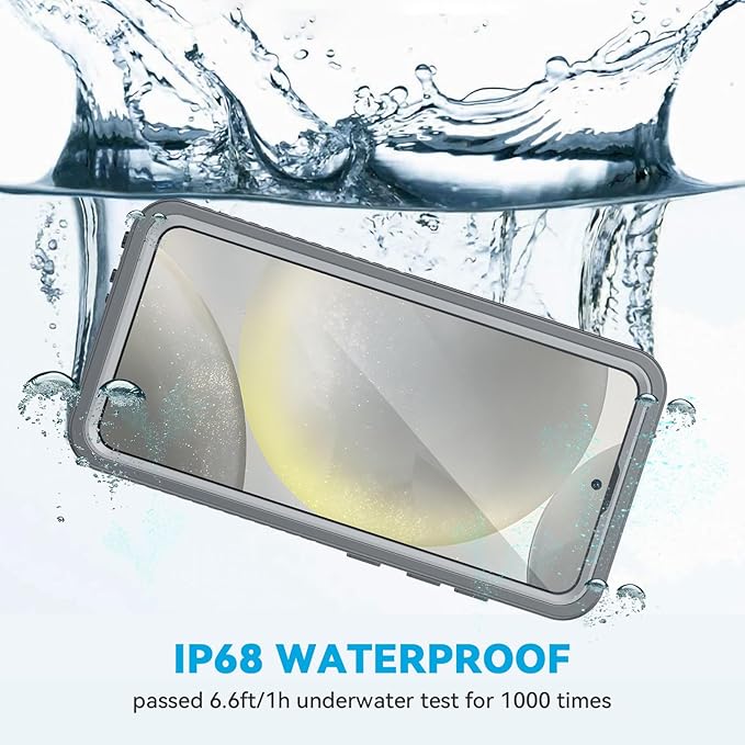 Lanhiem for Samsung Galaxy S24 Case (Not for S24FE/S24+), IP68 Waterproof Dustproof, Built-in Screen Protector, Rugged Full Body Shockproof Protective Cover for S24 5G 6.2 Inch, Marble Gray