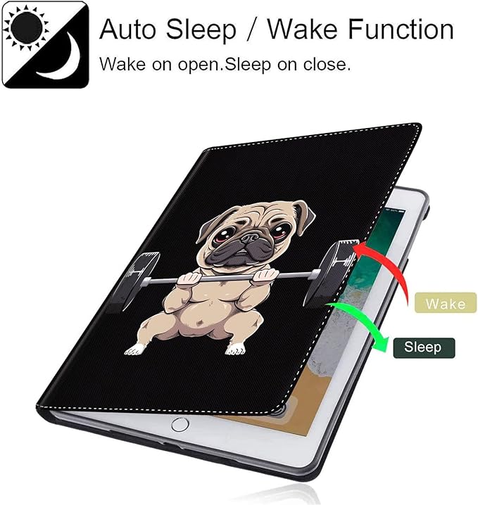 Case for Galaxy Tab A9 Plus ， Auto Sleep/Wake Multi-Angle Viewing Slim Folio Stand Cover for Samsung Galaxy Tab A9+/A9 Plus 11 Inch 2023 (SM-X210/X216/X218), Pug Dog Weightlifting