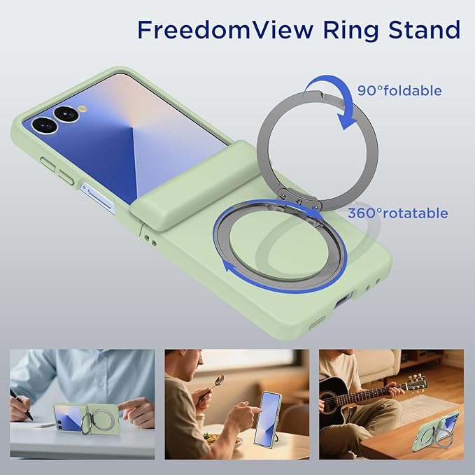 Case for Samsung Galaxy Z Flip 7 with Hinge Protection, Compatible with Magsafe, Built-in Kickstand, Shockproof Rugged Slim Phone Case for Galaxy Z Flip 7 2025 (Light Green)