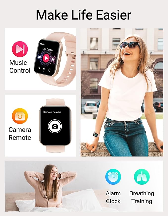 Smart Watch (Answer/Make Calls), 1.85" Smart Watches for Women Men Digital Watch Fitness Tracker with 100+ Sport Modes Heart Rate Monitor for iOS Android Phones Waterproof (Light Pink)