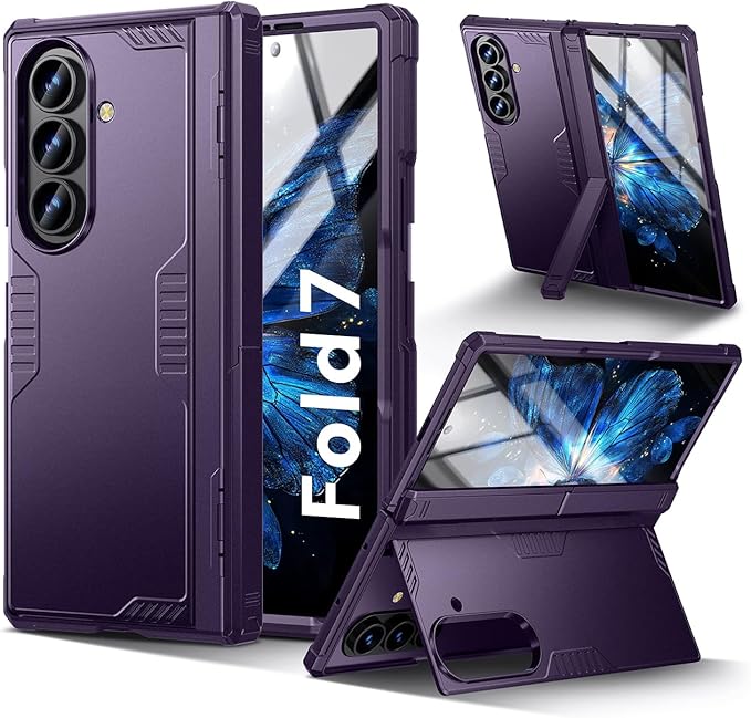 for Samsung Galaxy Z-Fold-7 Case: Dual-Stand & Military Shockproof Rugged Hinge & HD Screen Protector [Anti-Scratch] Durable Shockproof Women Men Business Cover for Z Fold7 5G 2025 (Purple)