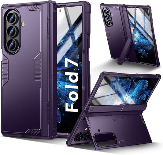 for Samsung Galaxy Z-Fold-7 Case: Dual-Stand & Military Shockproof Rugged Hinge & HD Screen Protector [Anti-Scratch] Durable Shockproof Women Men Business Cover for Z Fold7 5G 2025 (Purple)