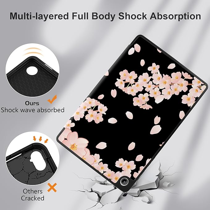 MEEgoodo Case for Samsung Galaxy Tab A9 Plus 11 inch Cover 2024 2023 with S Pen Holder,A9+ Smart Tablet Cases with Leather Trifold Stand+Soft TPU Back Shell+Smart Auto Wake/Sleep,Beautiful Cherry Tree