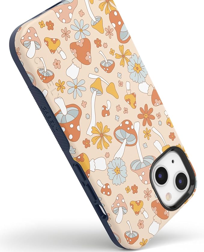 Casely iPhone 14 Case | Mushroom Magic | Retro Floral | Compatible with MagSafe | Bold Protective Design