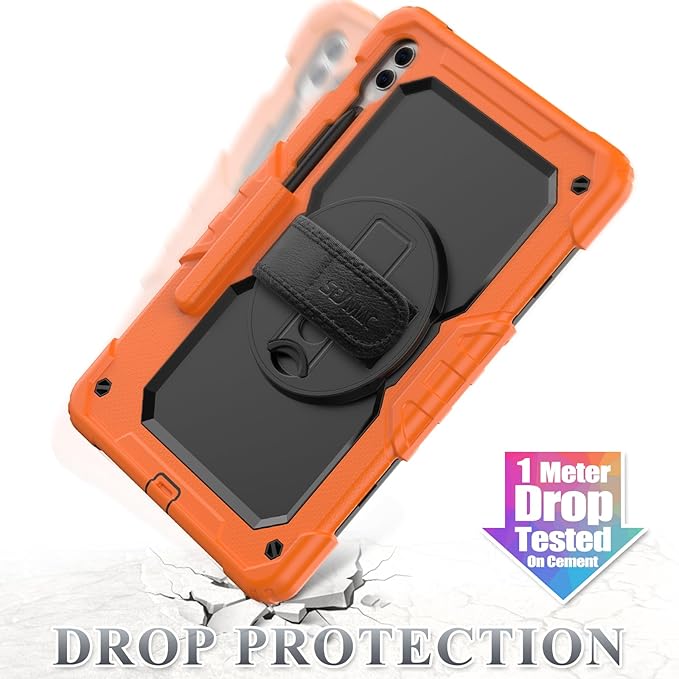 SEYMAC stock Case for Samsung Galaxy Tab S10 Plus/ S9 FE Plus/ S9 Plus 5G Tablet 12.4'' Case with Screen Protector Pencil Holder [360 Rotating Hand Strap] &Stand, Drop-Proof, Orange1
