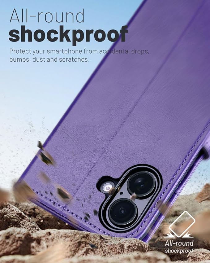 OCASE Compatible with iPhone 16 Wallet Case, PU Leather Flip Folio Case with Card Holders RFID Blocking Kickstand [Shockproof TPU Inner Shell] Phone Cover 6.1 Inch 2024, Purple
