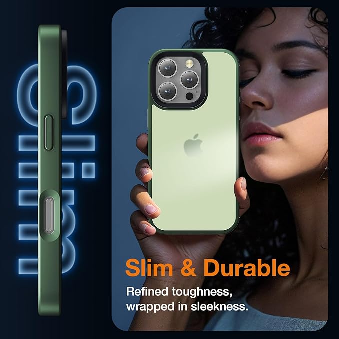 for iPhone 16 Pro Max Phone Case, Shockproof for iPhone 16 Pro Max Case, Military Grade Drop Protection, Protective Hard Back Slim Translucent Cover,Matte Green