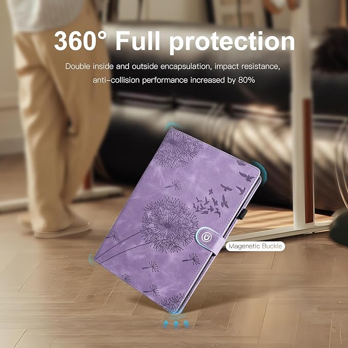 Tablet Case for Samsung Tab A 10.1, Dandelion Design with Kickstand for Pencil Holder, Magnetic Closure Case Compatible with Samsung Galaxy Tab A 10.1 Inch 2019 SM-T510 T515 T517 Purple
