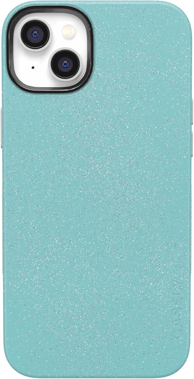 Casely iPhone 14 Case | Aquamarine | Ocean Blue Shimmer Glitter | Bold Protective Design | Compatible with MagSafe