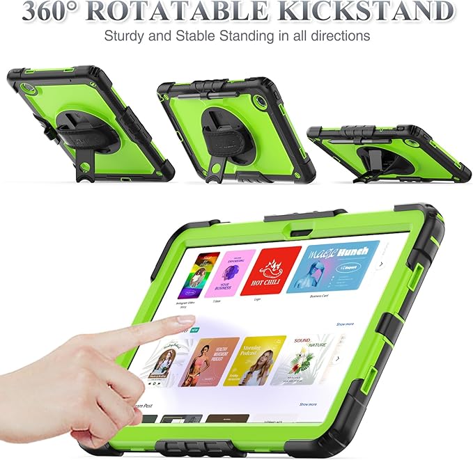 SEYMAC stock Tablet Case for Lenovo Tab M11 (TB-330FU/TB-330XU) 11 inch Drop-Proof Protection Cover with 360° Rotate Stand & Strap [Pen Holder] & Screen Protector/K11/Xiaoxin Pad 2024, Green+Black